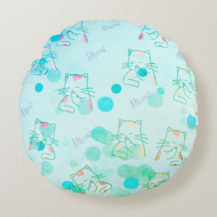 Green & Pink Kitty Throw Pillow