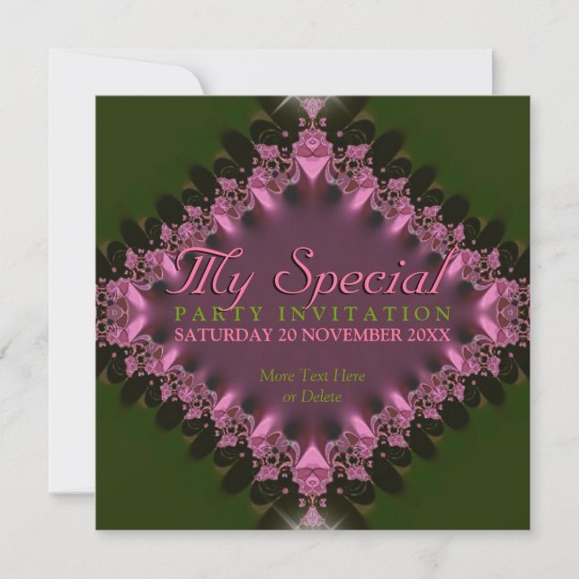 Green Pink Lace Special Event Party Invitation (Front)