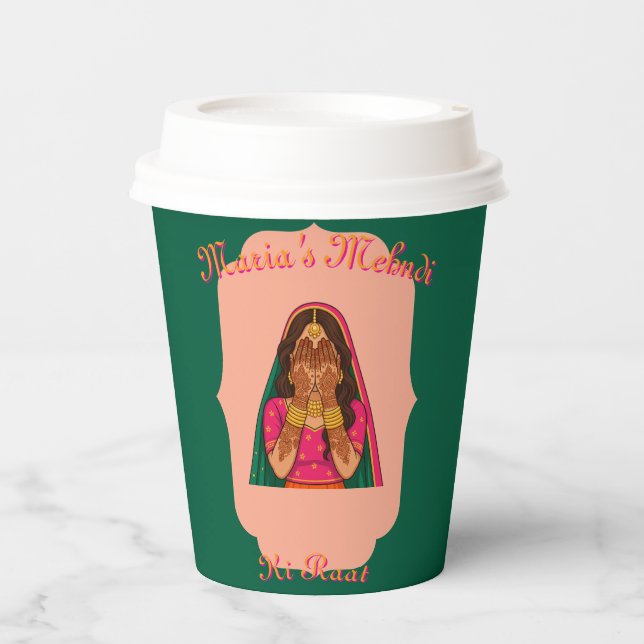 Green/Pink Mehndi Paper Cups (Front)