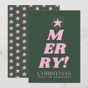 Green & Pink Merry Christmas Non Photo  Holiday Card