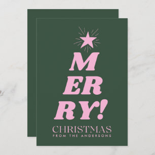Green & Pink Merry Christmas Non Photo  Holiday Card