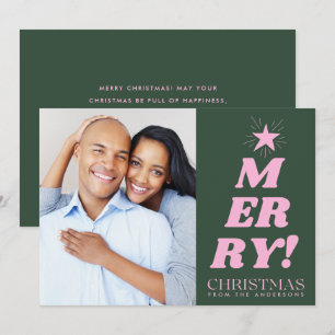 Green & Pink Merry Christmas Photo  Holiday Card