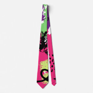 Green Pink Mid Century Abstract Scribble Grunge Tie