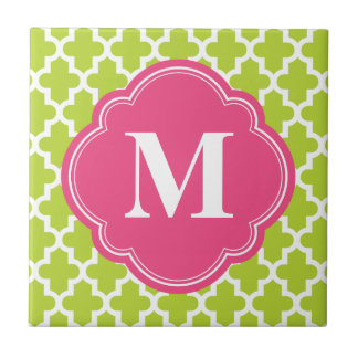Green & Pink Modern Moroccan Custom Monogram Tile
