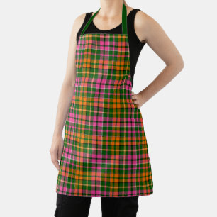 Green Pink Orange Plaid Tartan Design Apron