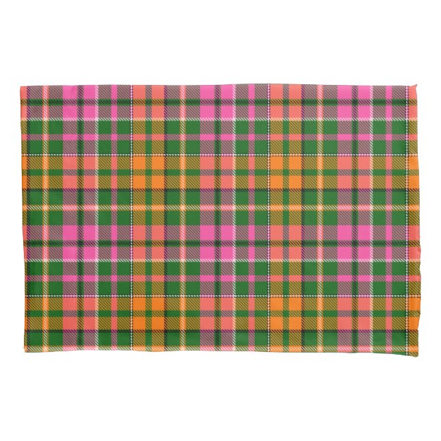 Green Pink Orange Plaid Tartan Design  Pillowcase (Front)