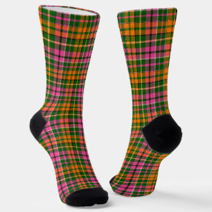 Green Pink Orange Plaid Tartan Design Socks