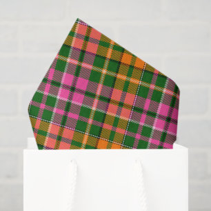 Green Pink Orange Plaid Tartan Design Tissue Paper
