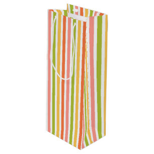 GREEN  PINK ORANGE YELLOW STRIPES WINE GIFT BAG