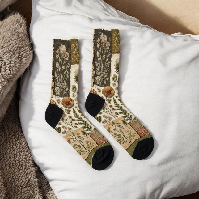 Green & Pink Patchwork Quilt Rustic Quilt Boho  Socks (Creator Uploaded)