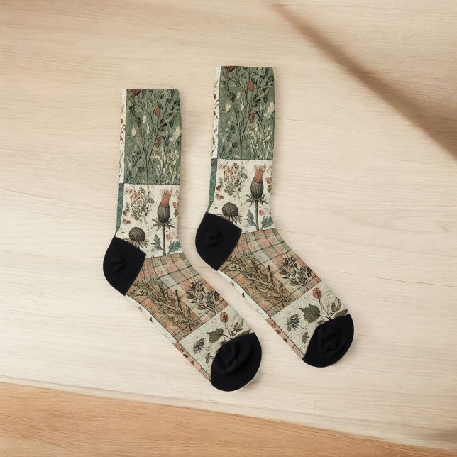 Green & Pink Patchwork Quilt Rustic Quilt Boho  Socks (Creator Uploaded)