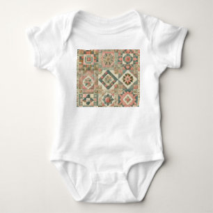 Green Pink Patchwork Quilt Rustic Vintage Boho Baby Bodysuit