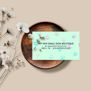 Green pink paw boarding dogs pet grooming business card