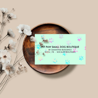 Green pink paw boarding dogs pet grooming business card