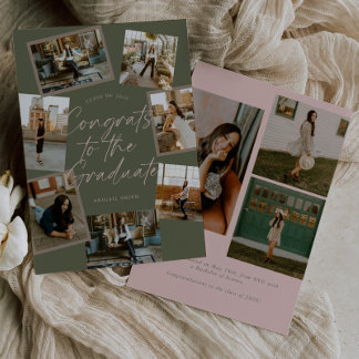 Green & Pink Photo Collage Graduation Announcement