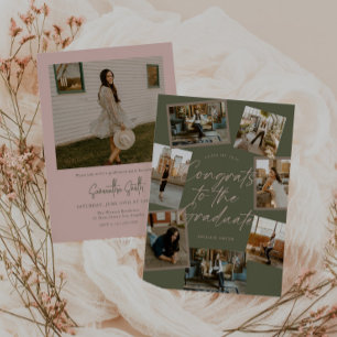 Green & Pink Photo Collage Graduation Invitation
