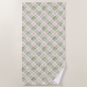 Green Pink Plaid Stripes   Beach Towel