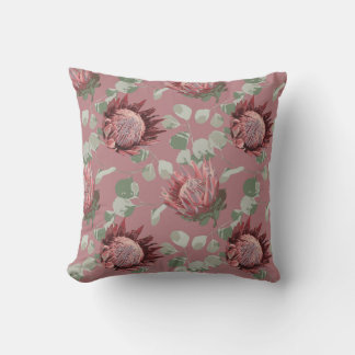 Green & Pink Protea on Pink accent pillow