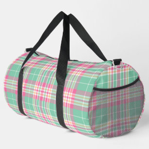 Green, Pink, Purple and White Plaid Duffle Bag
