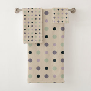 Green, pink, purple, blue dots bath towel set