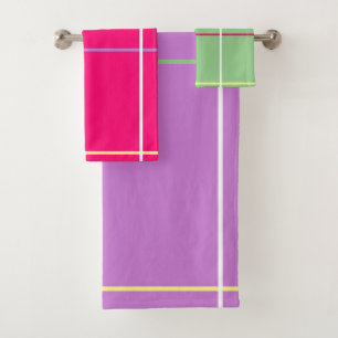 Green Pink Purple Yellow Stripes   Bath Towel Set