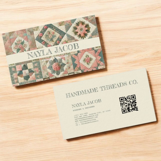 Green Pink Quilt and Patchwork Handmade Clothing  Business Card (Creator Uploaded)