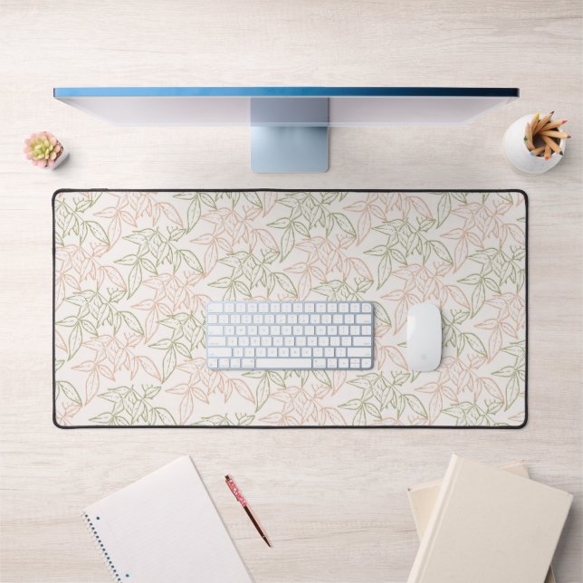 Green Pink Retro Vintage Leaf Pattern  Desk Mat (Office 1)