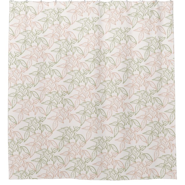 Green Pink Retro Vintage Leaf Pattern  Shower Curtain (Front)
