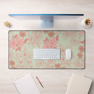 Green Pink Retro Y2K 70s Flower Pattern Desk Mat