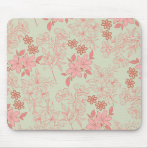 Green Pink Retro Y2K 70s Flower Pattern Mouse Pad