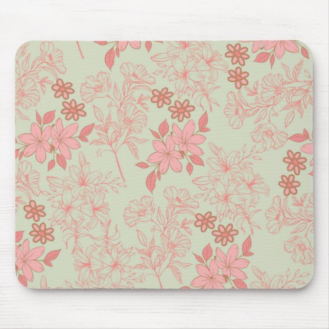 Green Pink Retro Y2K 70s Flower Pattern Mouse Pad (Front)