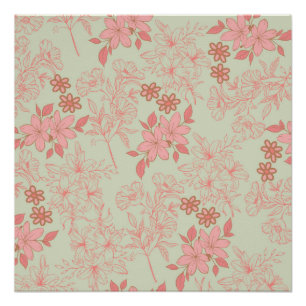 Green Pink Retro Y2K 70s Flower Pattern Poster
