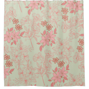 Green Pink Retro Y2K 70s Flower Pattern Shower Curtain