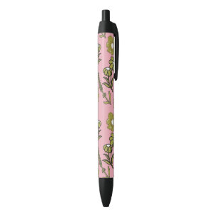 Green Pink Retro Y2K Funky Hippie Flower Pattern Black Ink Pen