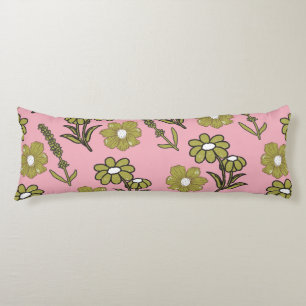 Green Pink Retro Y2K Funky Hippie Flower Pattern Body Cushion