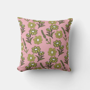 Green Pink Retro Y2K Funky Hippie Flower Pattern Cushion