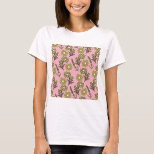 Green Pink Retro Y2K Funky Hippie Flower Pattern T-Shirt