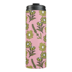 Green Pink Retro Y2K Funky Hippie Flower Pattern Thermal Tumbler