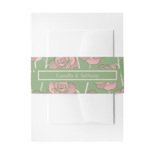 Green Pink Rose Retro Y2K 70s Flower Pattern Invitation Belly Band