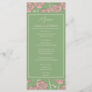 Green Pink Rose Retro Y2K 70s Flower Pattern Menu