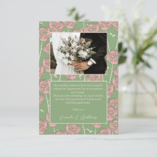Green Pink Rose Retro Y2K 70s Flower Pattern Thank You Card