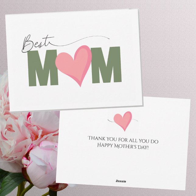 Green Pink Simple Modern Best Mum Mother's Day Holiday Card (Creator Uploaded)