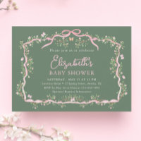 Green Pink Spring Floral Frame Baby Shower