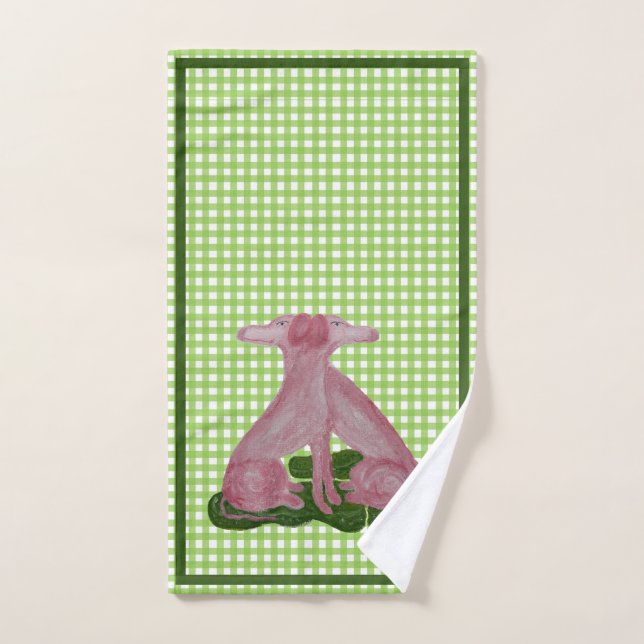 Green Pink Staffordshire Dogs Hand Towel (Hand Towel)