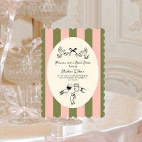 Green Pink Striped Cute illustrated Bridal Shower