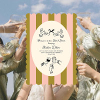 Green Pink Striped Cute illustrated Bridal Shower