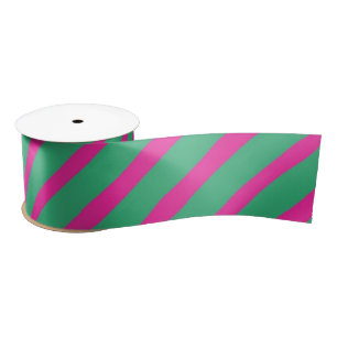 Green & Pink Striped Minimalist Vintage Elegant  Satin Ribbon