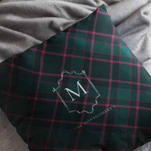 Green & Pink Tartan   Custom Monogram Christmas Cushion