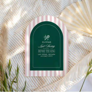 Green & pink tennis bachelorette itinerary invitation