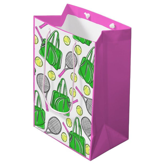 Green Pink Tennis Racquet Bag Preppy Gift Bag (Front Angled)